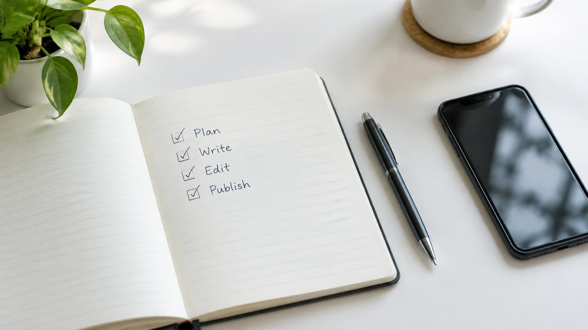 Notebook with checklist and pen on a desk