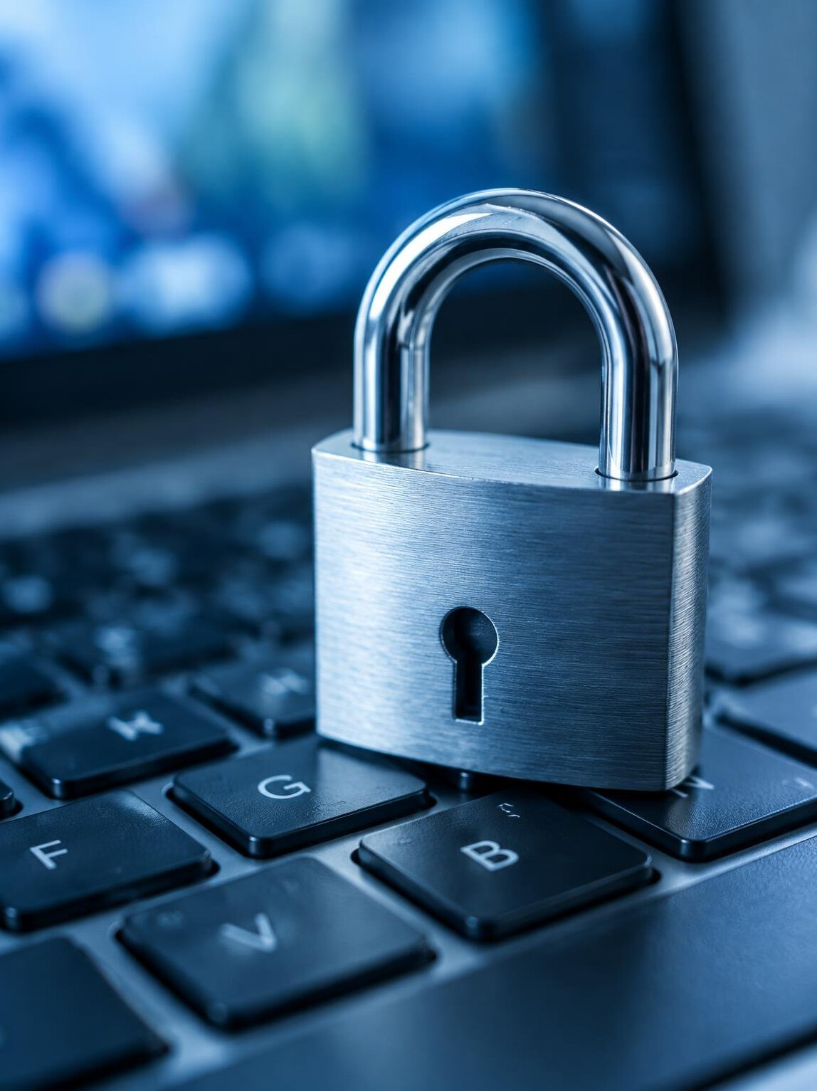 Padlock on a keyboard symbolising online security