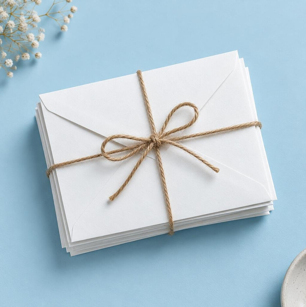 Stack of paper envelopes with a red seal